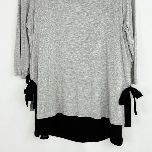 Pebble and Stone Gray Black Layered Tunic Top L Bow Tie Sides Asymmetrical Hem - Picture 7 of 16